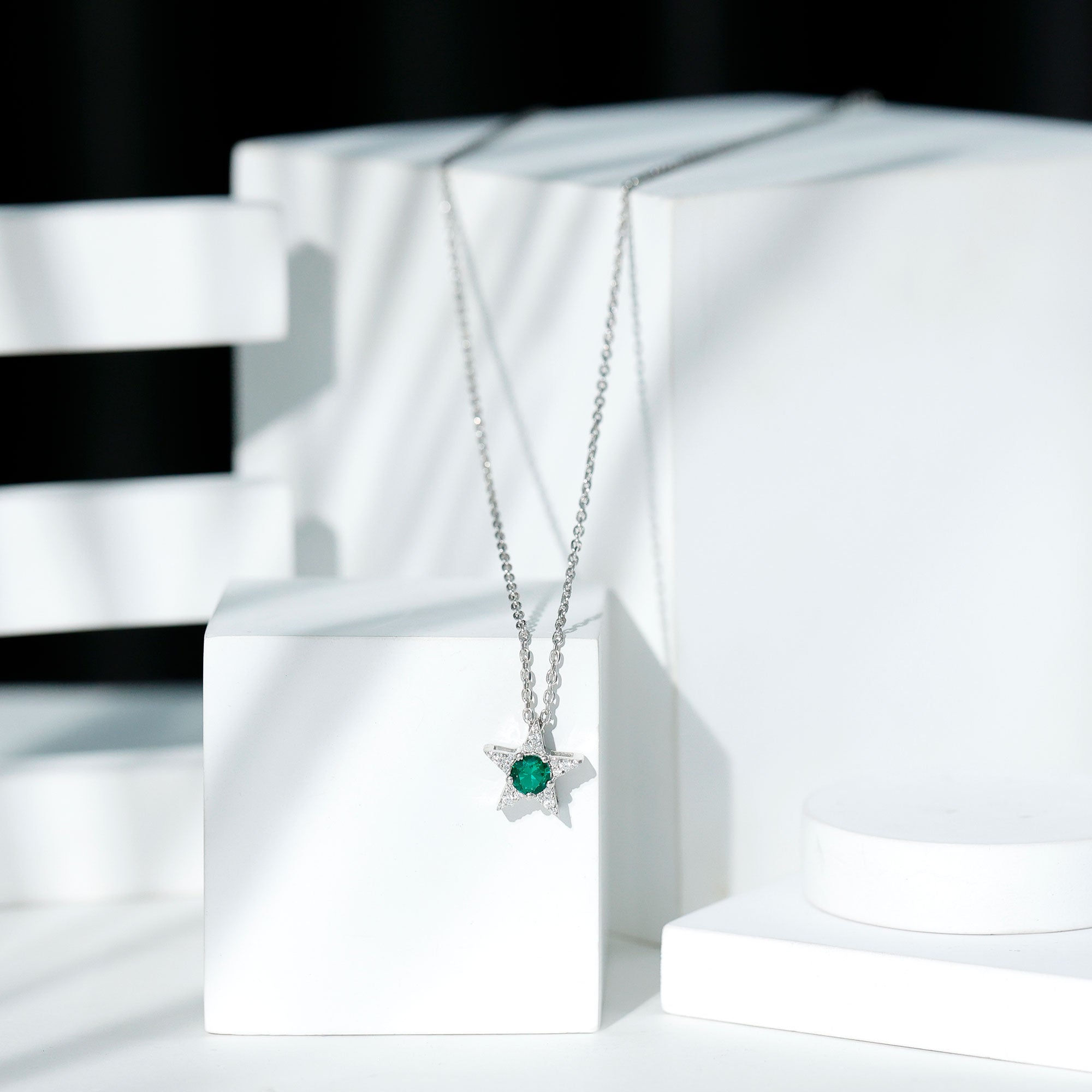 Sterling Silver 0.8 Carat Lab Grown Emerald Star Necklace with Silver Chain