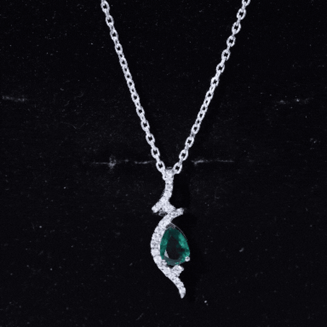 Designer 0.7 Carat Lab Grown Emerald Pear Shaped Necklace in Silver