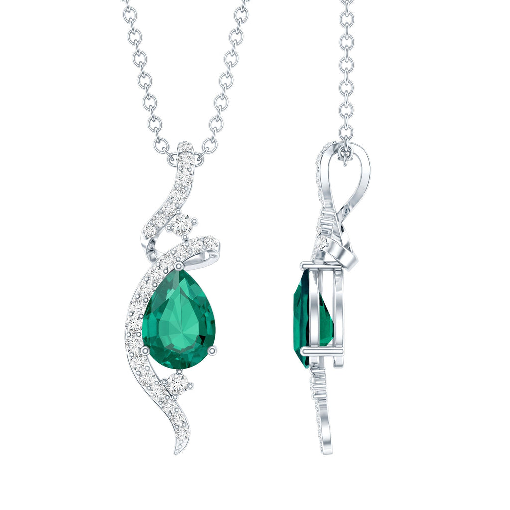 Designer 0.7 Carat Lab Grown Emerald Pear Shaped Necklace in Silver
