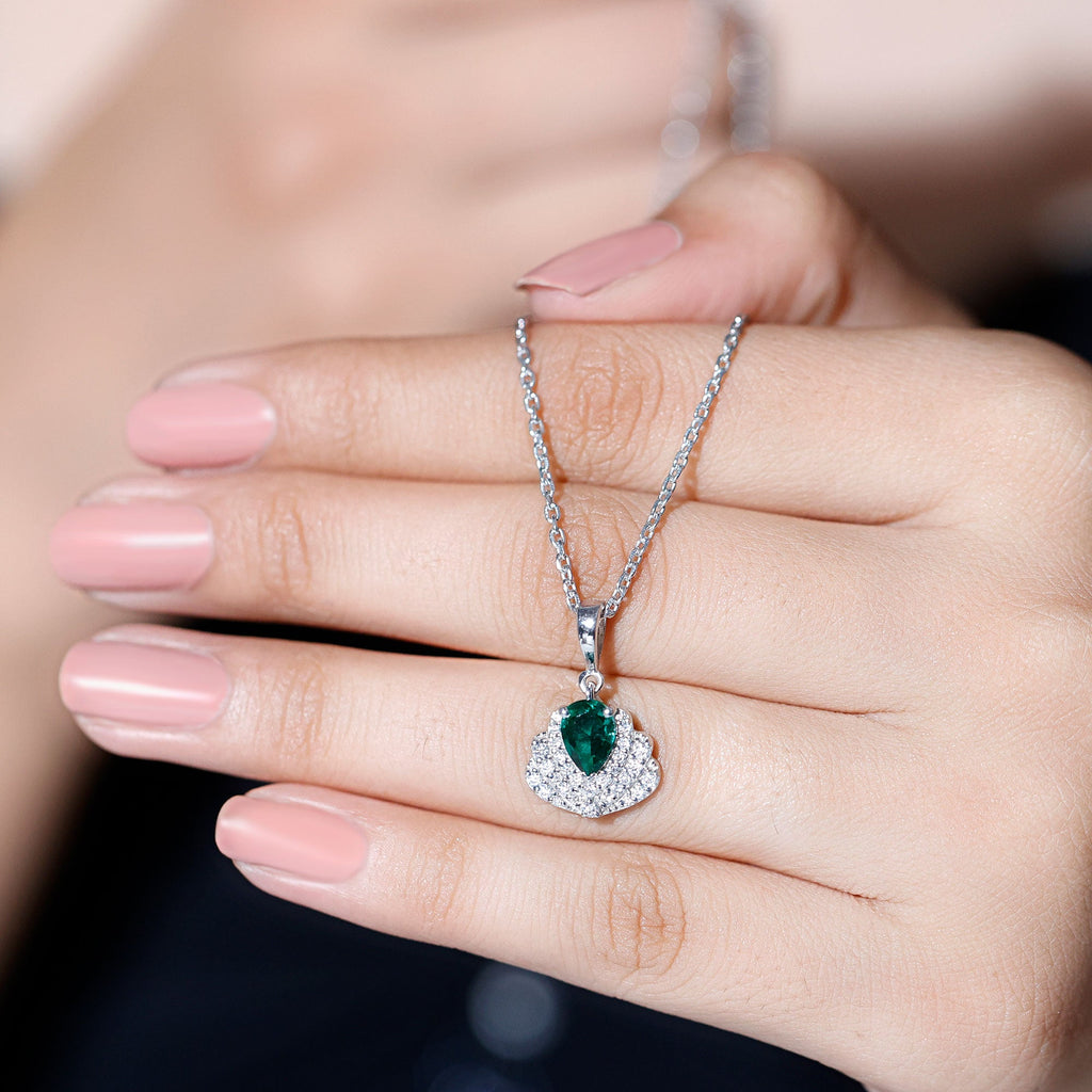 Sterling Silver Pear Shape Lab Emerald Statement Necklace for Wedding