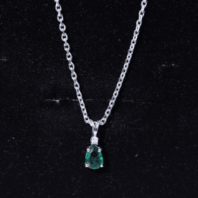 Certified 0.7 Carat Lab Grown Emerald Teardrop Necklace with Silver Chain