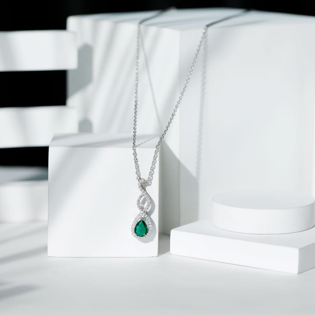 Womens Lab Grown Emerald Infinity Necklace with Silver Chain