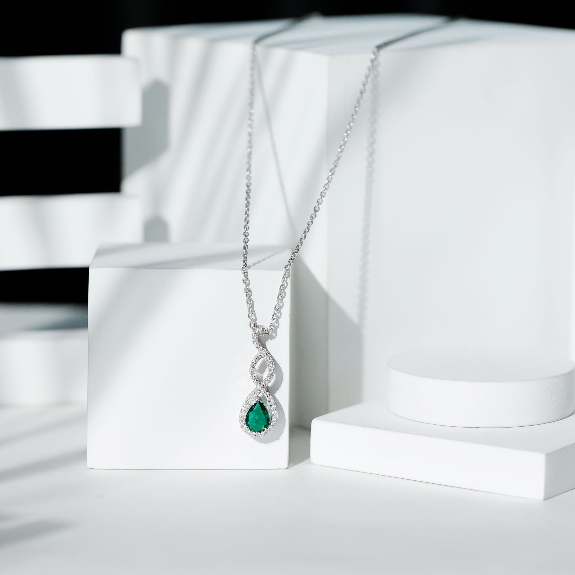 Womens Lab Grown Emerald Infinity Necklace with Silver Chain