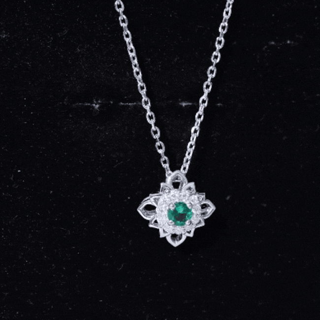 Sterling Silver Emerald Flower Necklace with Chain