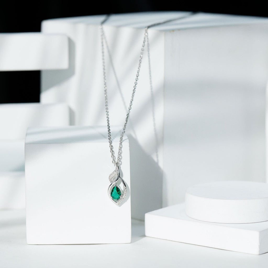 Nature Inspired 0.7 Carat Lab Grown Emerald Necklace with Silver Chain