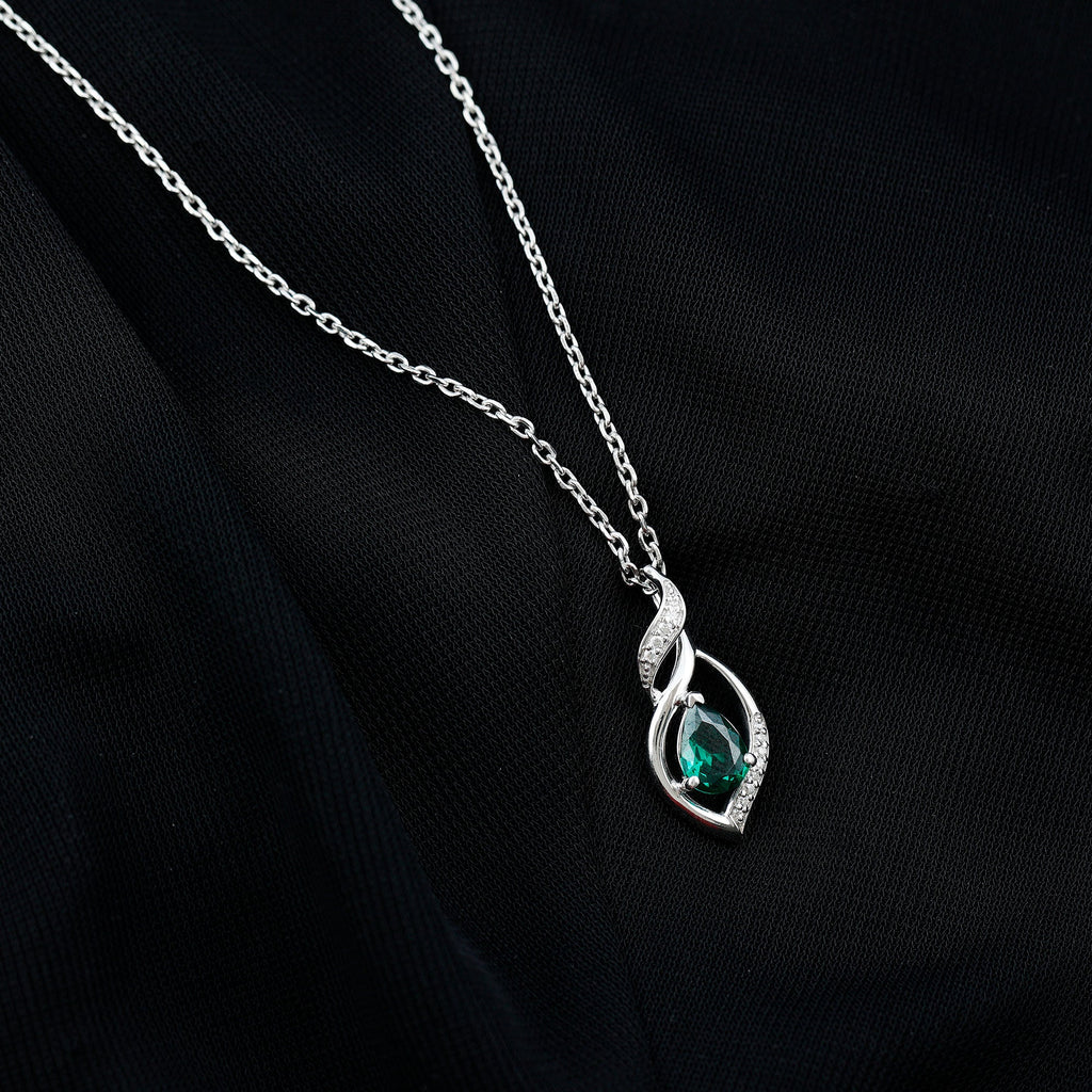 Nature Inspired 0.7 Carat Lab Grown Emerald Necklace with Silver Chain