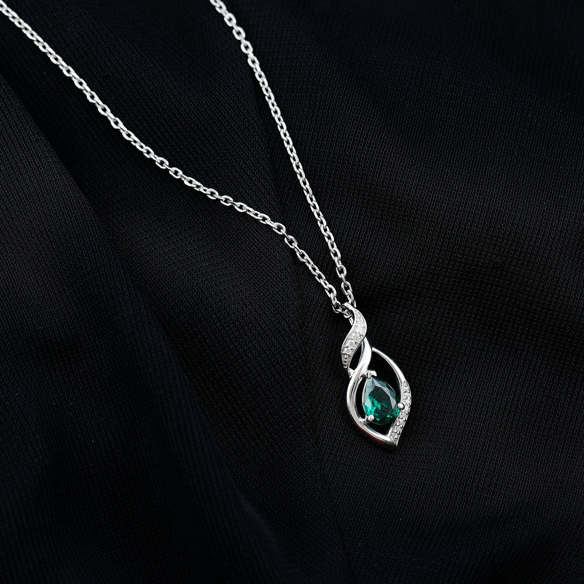 Nature Inspired 0.7 Carat Lab Grown Emerald Necklace with Silver Chain