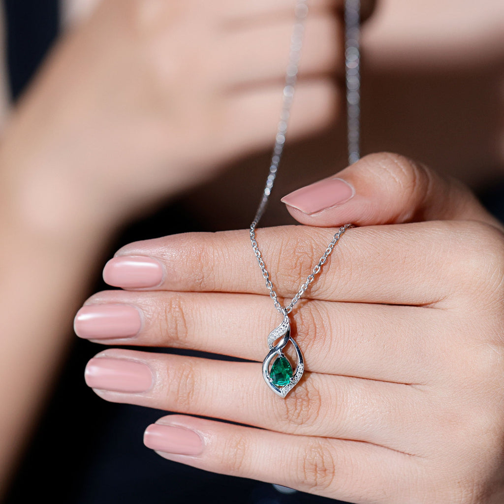 Nature Inspired 0.7 Carat Lab Grown Emerald Necklace with Silver Chain