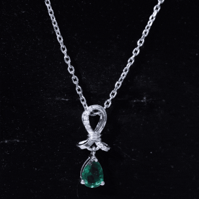 Certified Pear Shape Lab Grown Emerald Designer Necklace with Silver Chain