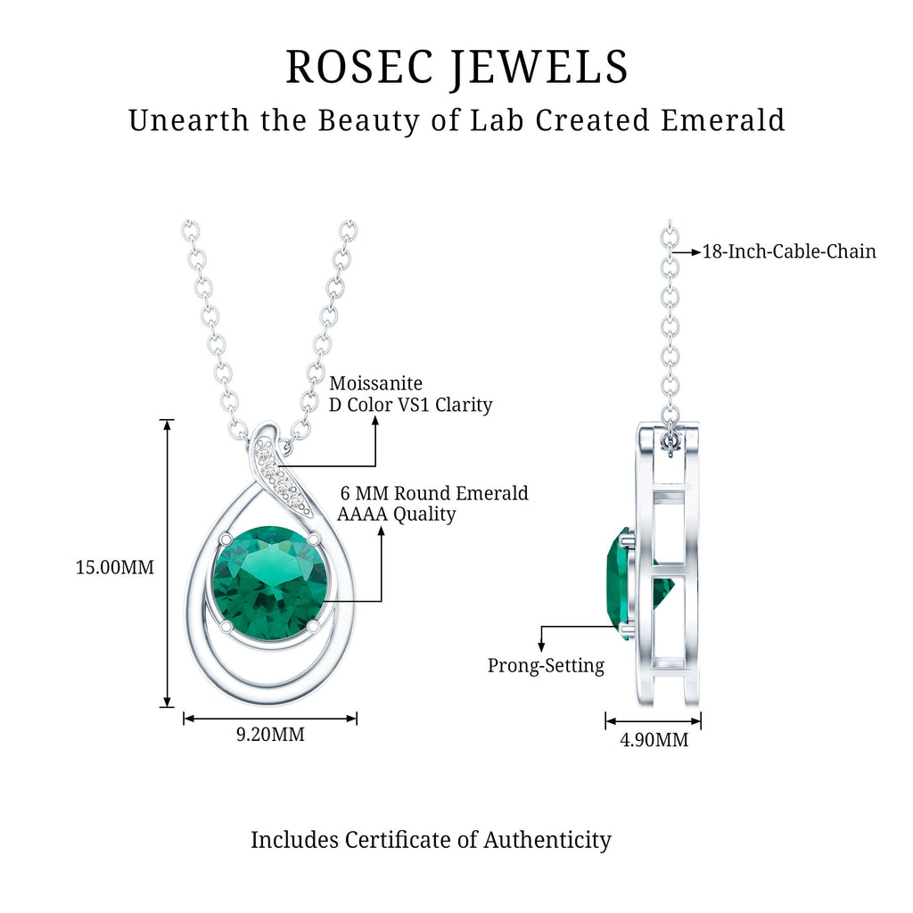 Lab Created 0.8 Carat Emerald Teardrop Necklace with Silver Chain