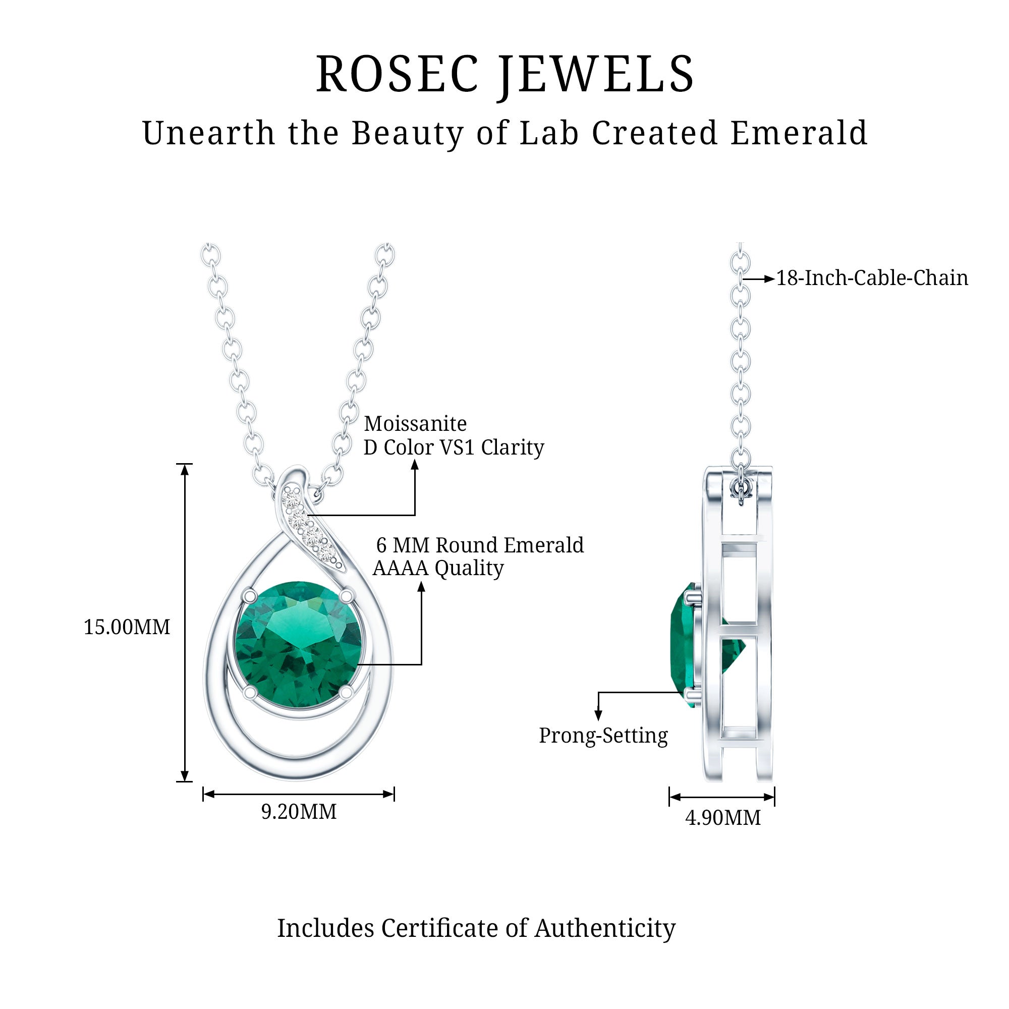Lab Created 0.8 Carat Emerald Teardrop Necklace with Silver Chain