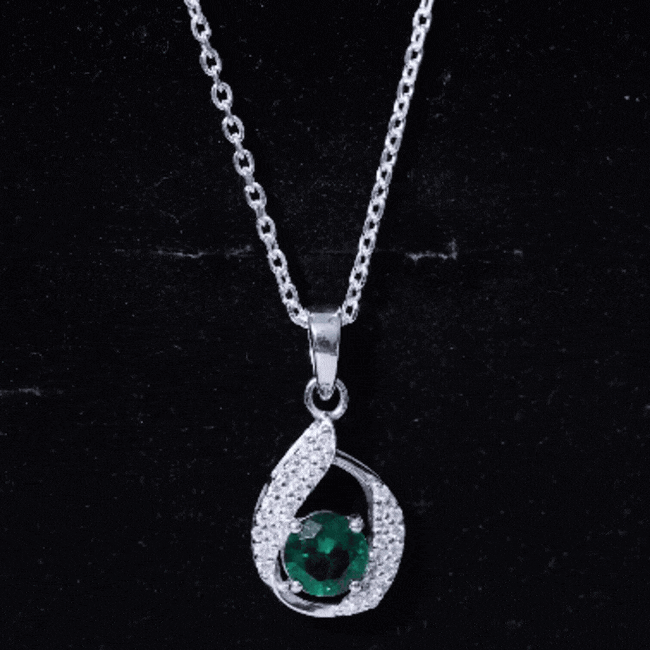 Certified 0.8 Carat Lab Grown Emerald Drop Necklace with Silver Chain