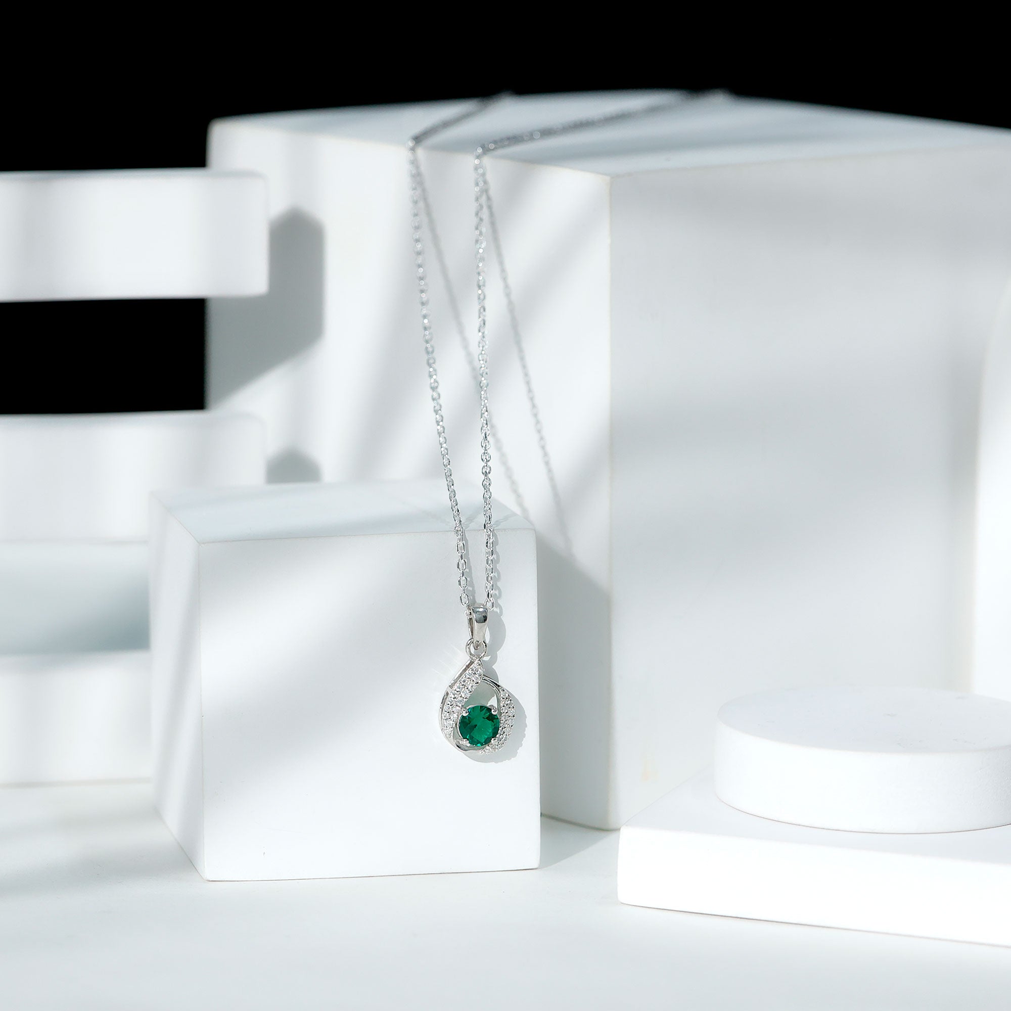 Certified 0.8 Carat Lab Grown Emerald Drop Necklace with Silver Chain