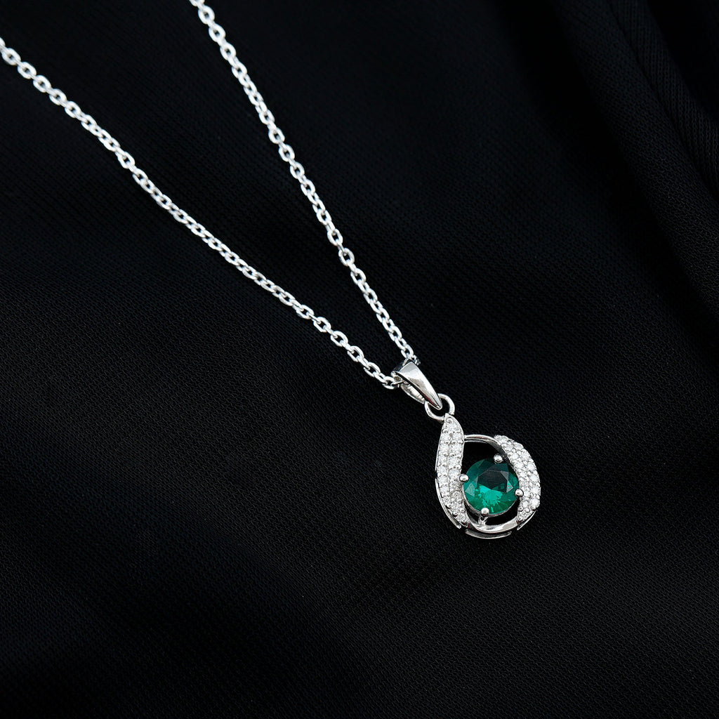 Certified 0.8 Carat Lab Grown Emerald Drop Necklace with Silver Chain