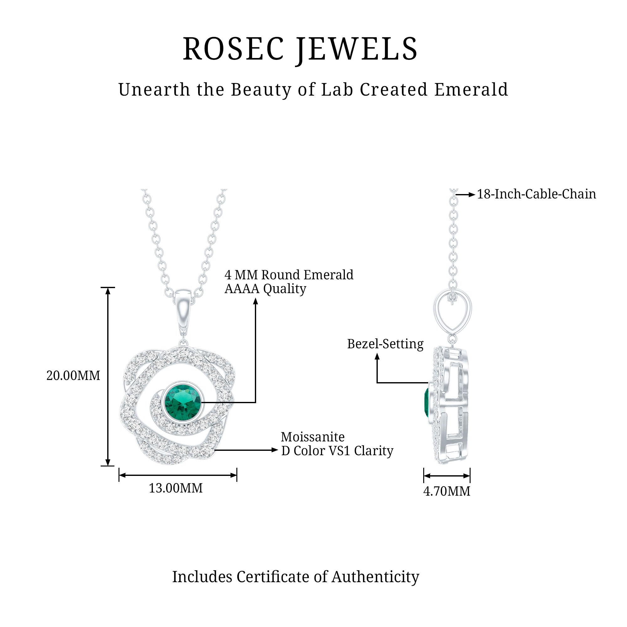 Certified Lab Grown Emerald Designer Necklace