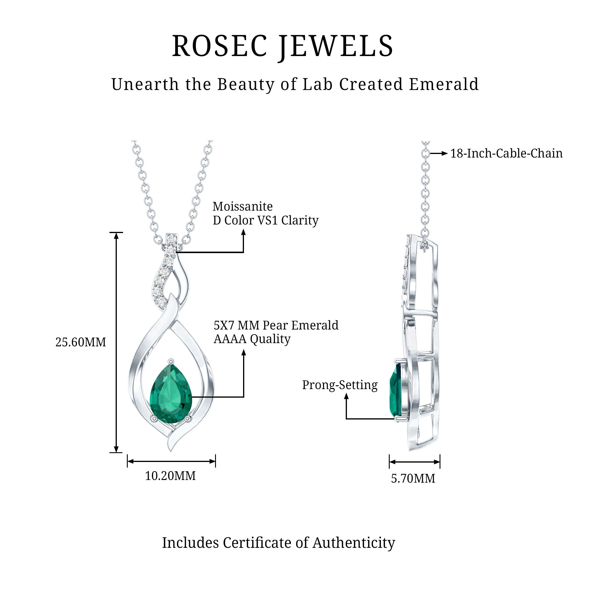 Lab Grown 0.7 Carat Emerald Infinity Drop Necklace with Silver Chain