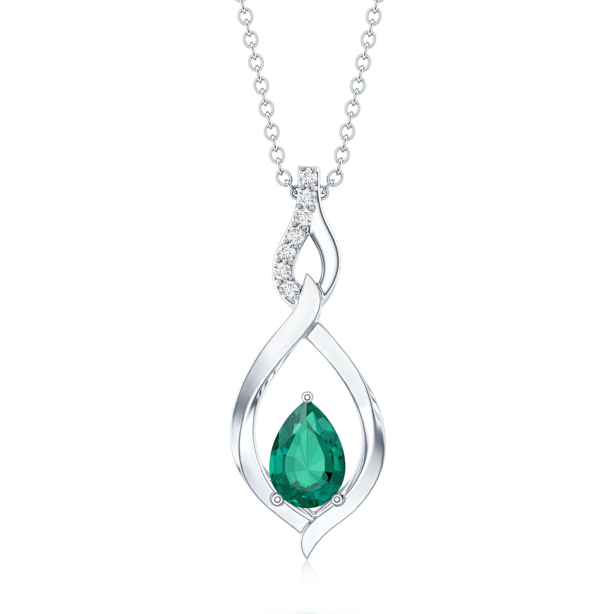 Lab Grown 0.7 Carat Emerald Infinity Drop Necklace with Silver Chain
