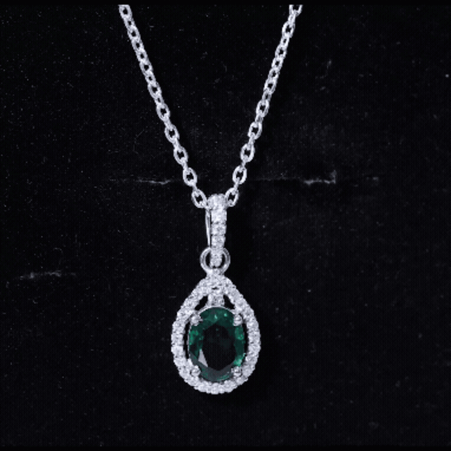 AAAA Quality 1.26 Carat Lab Grown Emerald Drop Necklace with Moissanite