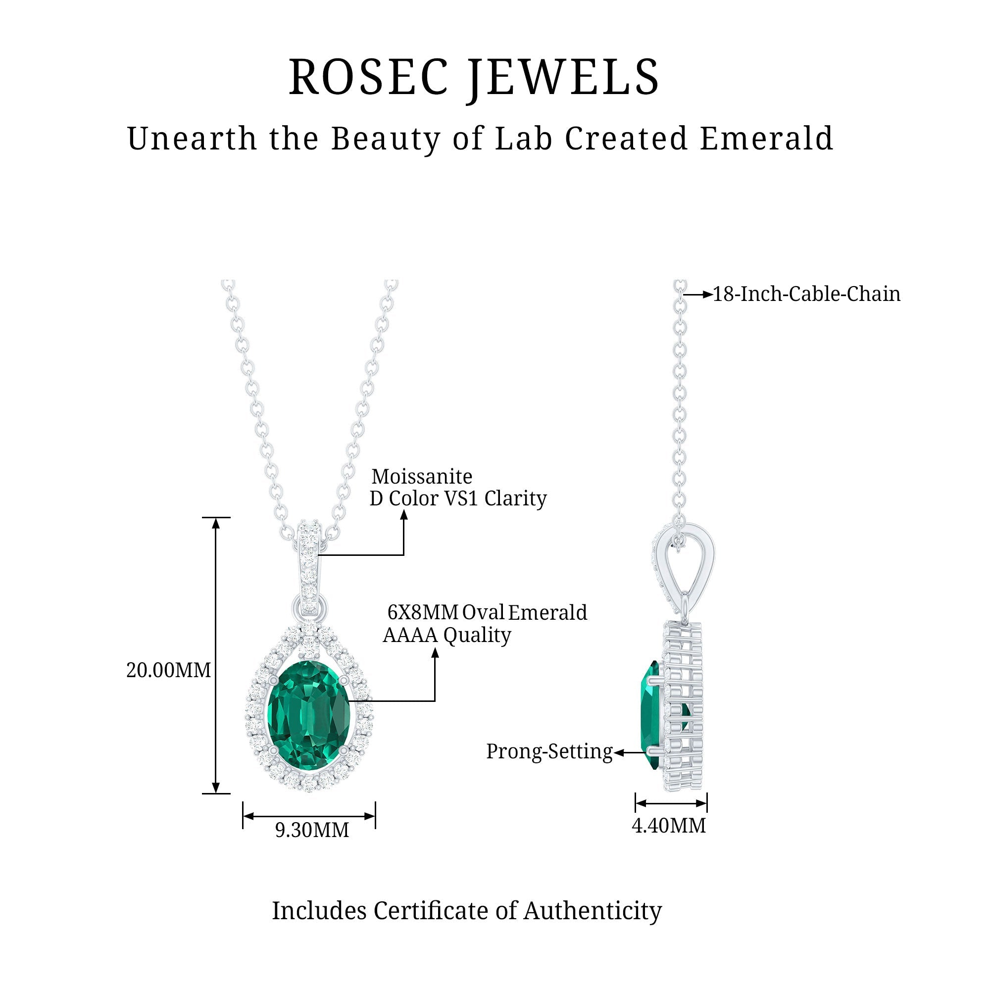 AAAA Quality 1.26 Carat Lab Grown Emerald Drop Necklace with Moissanite