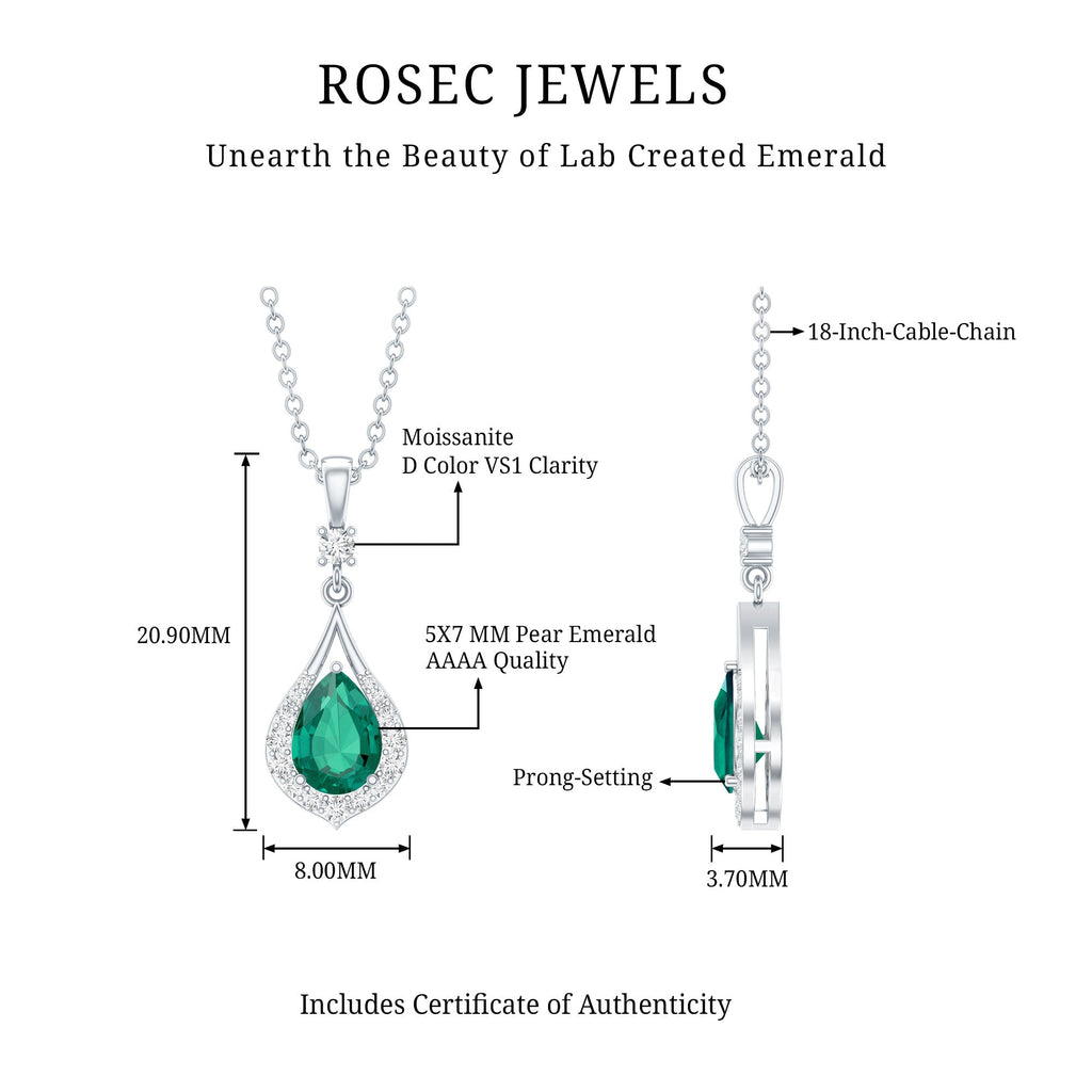 Certified 0.7 Carat Lab Grown Emerald Wedding Necklace with Chain