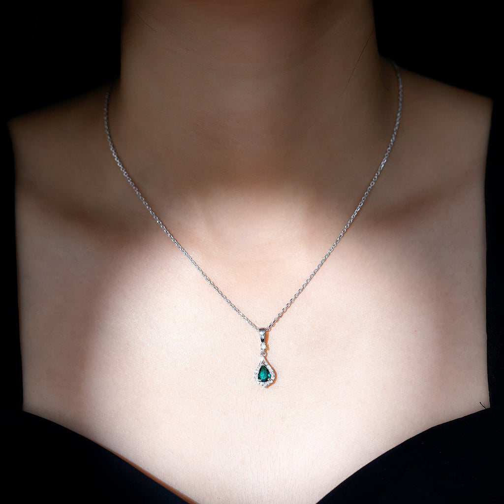 Certified 0.7 Carat Lab Grown Emerald Wedding Necklace with Chain