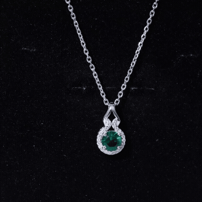 Certified 0.8 Carat Lab Grown Emerald Pendant Necklace with Moissanite Halo
