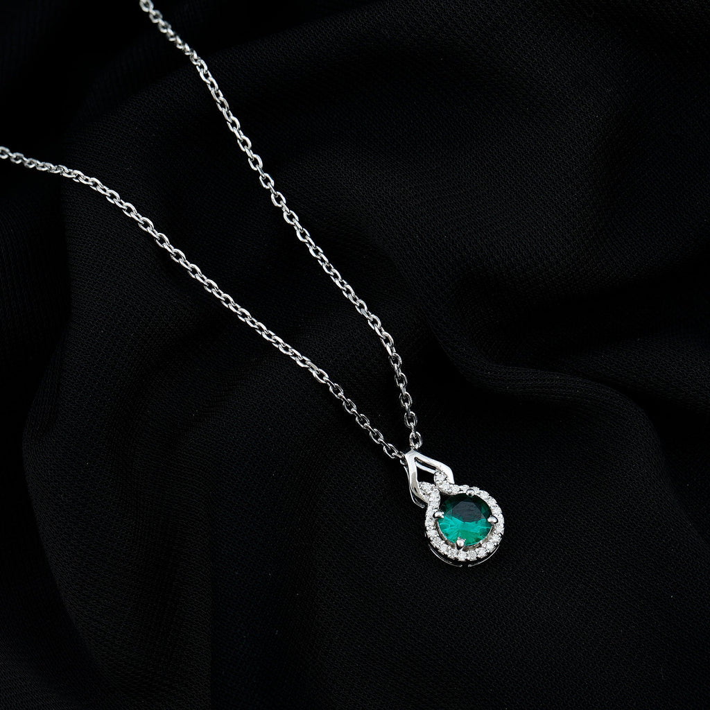 Certified 0.8 Carat Lab Grown Emerald Pendant Necklace with Moissanite Halo
