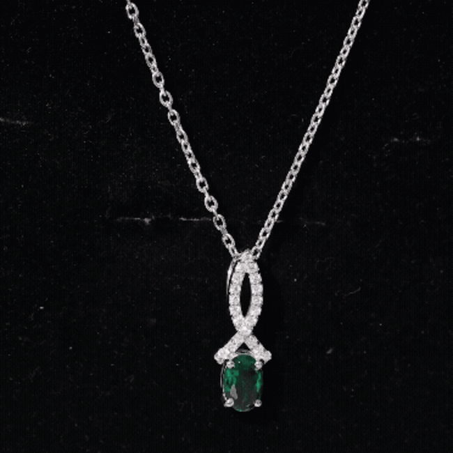 0.85 Carat Oval Lab Created Emerald Minimal Necklace with Chain