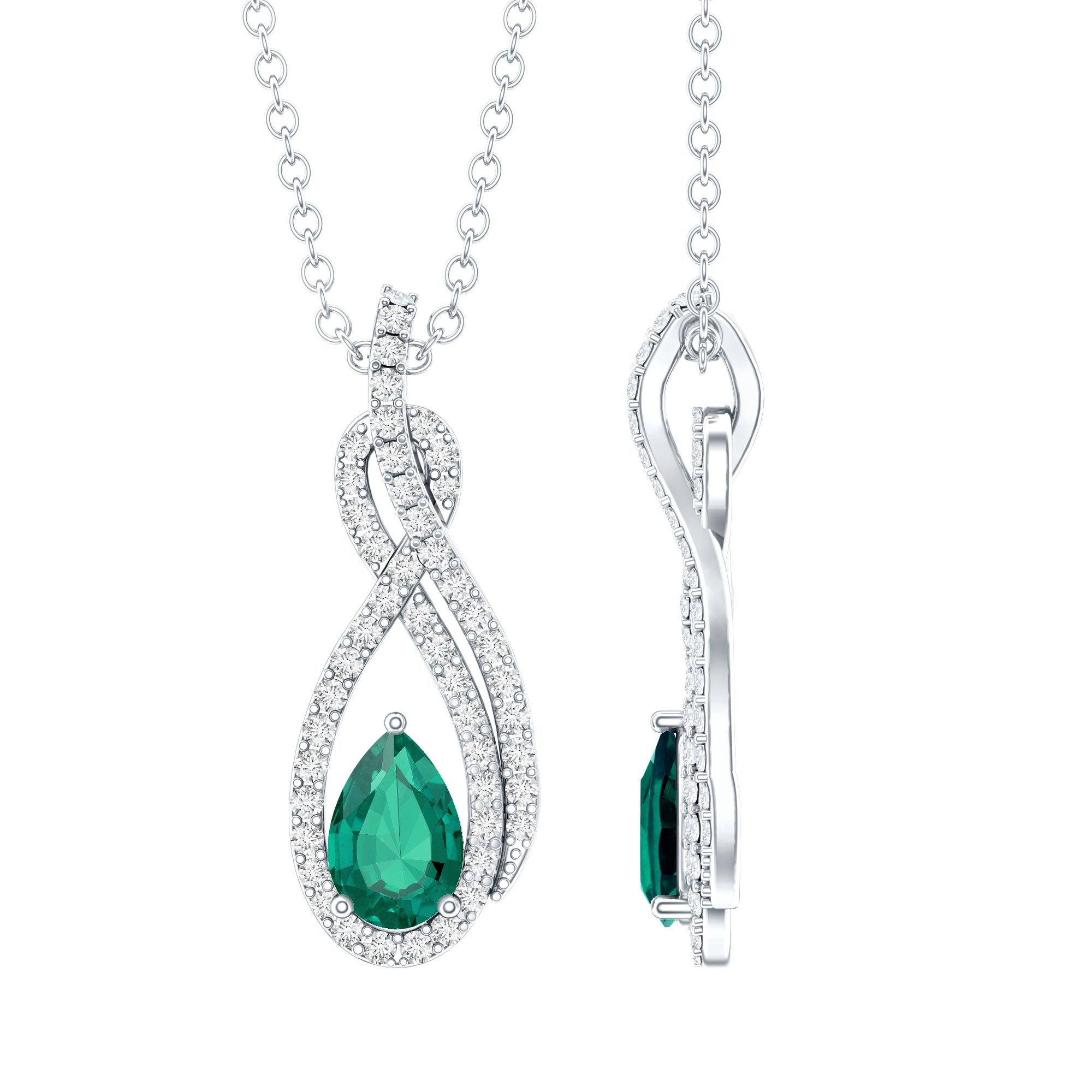 Half Carat Lab Grown Emerald Infinity Promise Necklace with Silver Chain