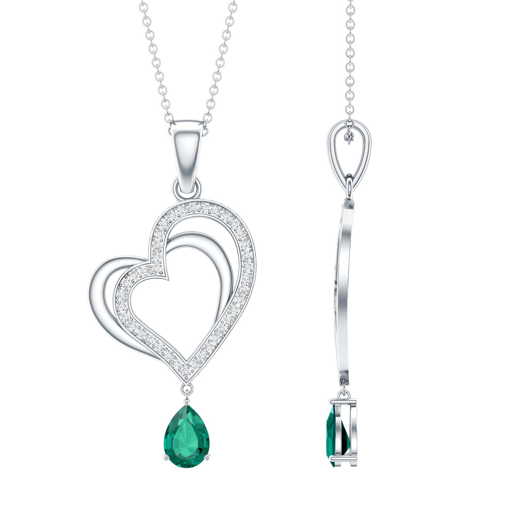 Sterling Silver 0.7 Carat Lab Grown Emerald Heart Locket with Chain