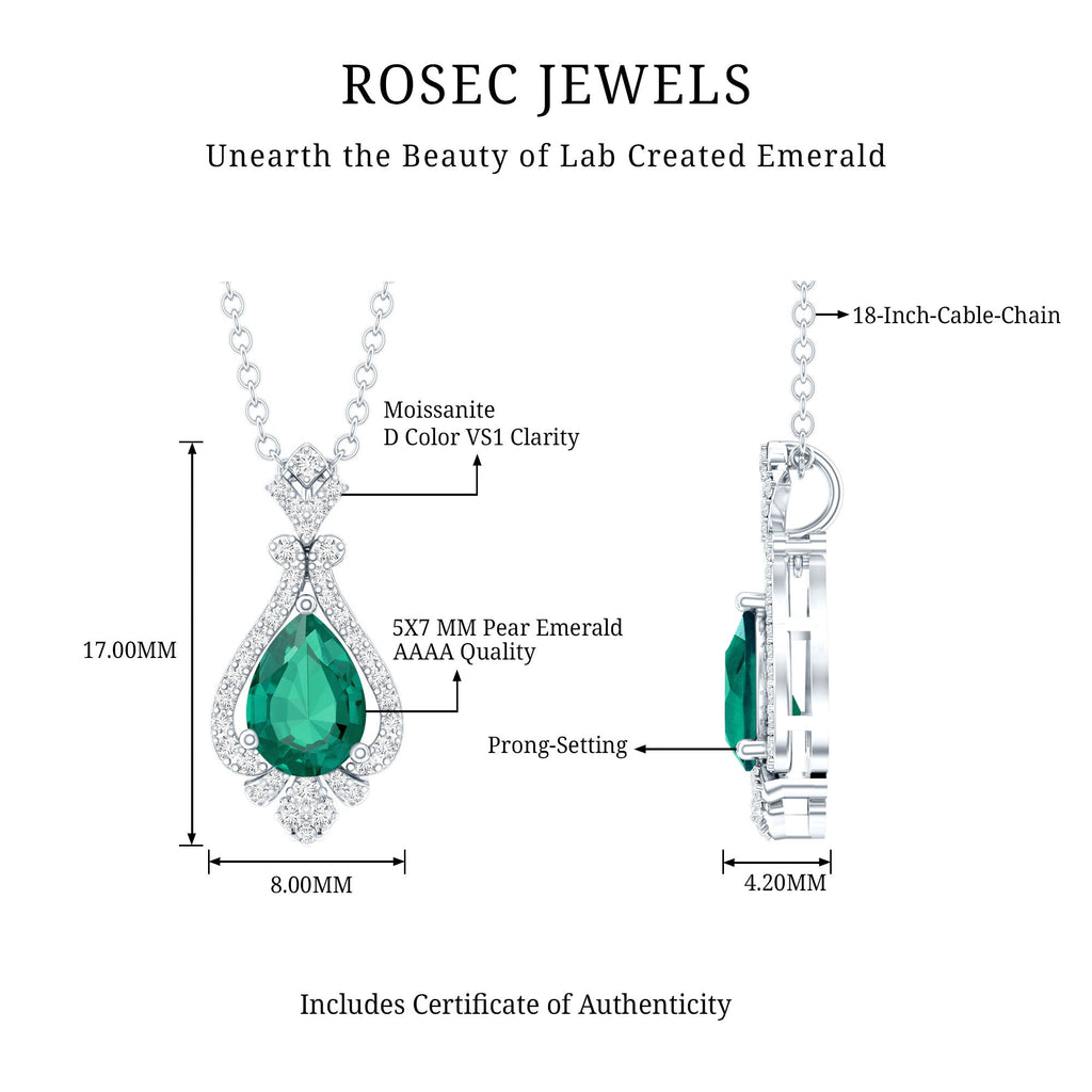 Vintage Inspired Lab Grown Emerald 0.75 Carat Bridal Necklace with Silver Chain