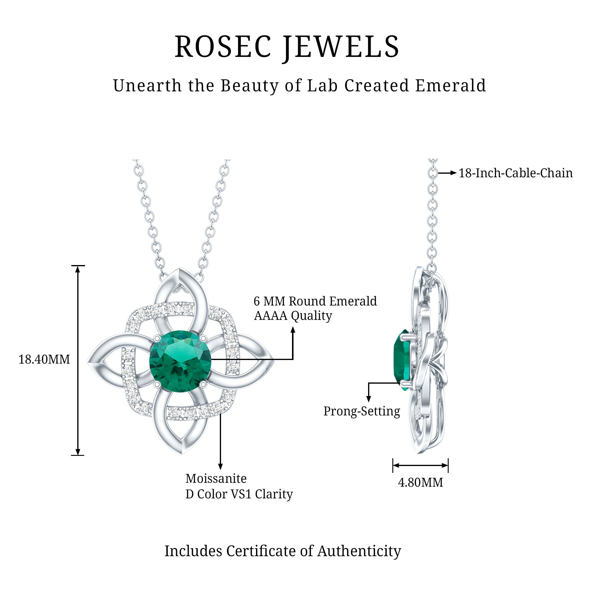 Lab Grown 0.8 Carat Emerald Floral Necklace in Silver