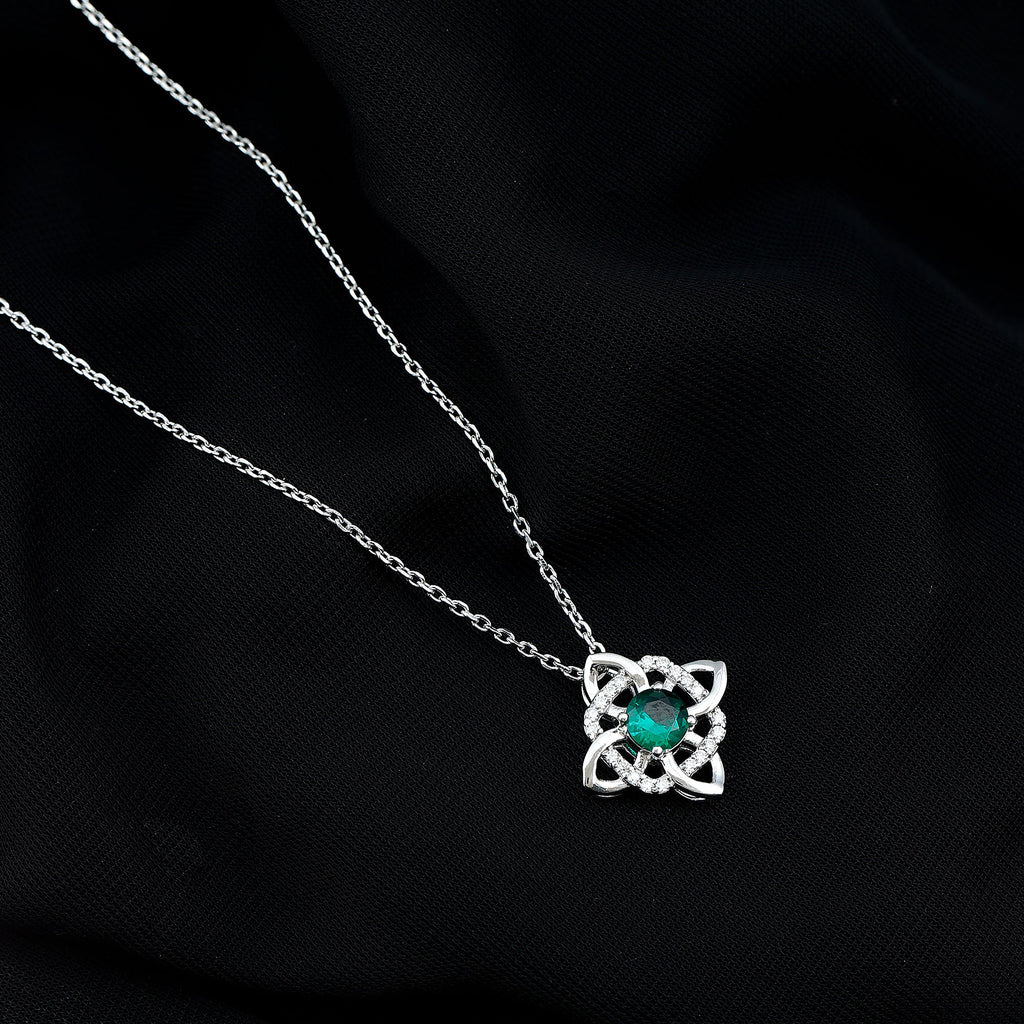 Lab Grown 0.8 Carat Emerald Floral Necklace in Silver