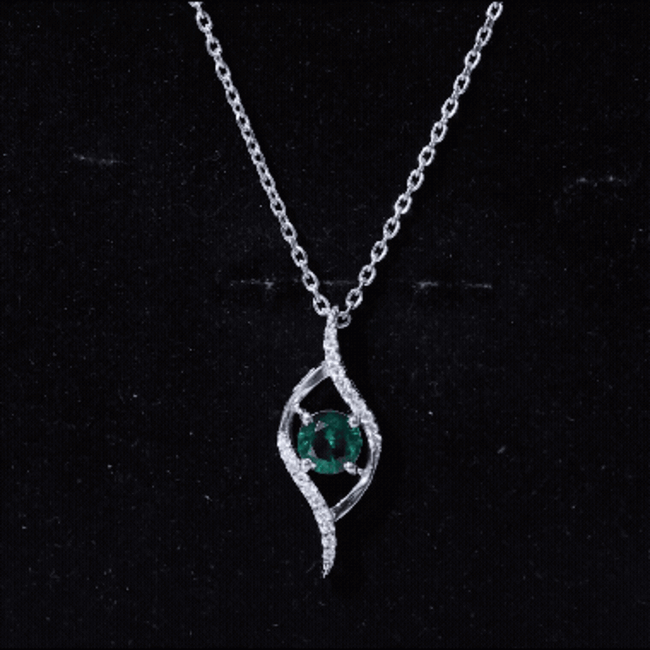 Certified 0.8 Carat Lab Grown Emerald Leaf Necklace with Silver Chain