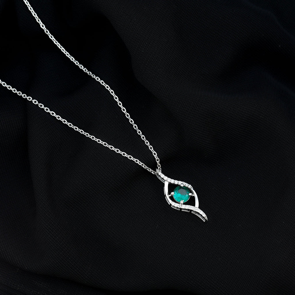 Certified 0.8 Carat Lab Grown Emerald Leaf Necklace with Silver Chain