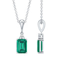 1.68 Carat Emerald Cut Lab Grown Emerald Solitaire Necklace With Silver Chain