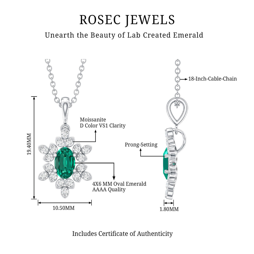 Lab Emerald Art Deco Necklace with Moissanite