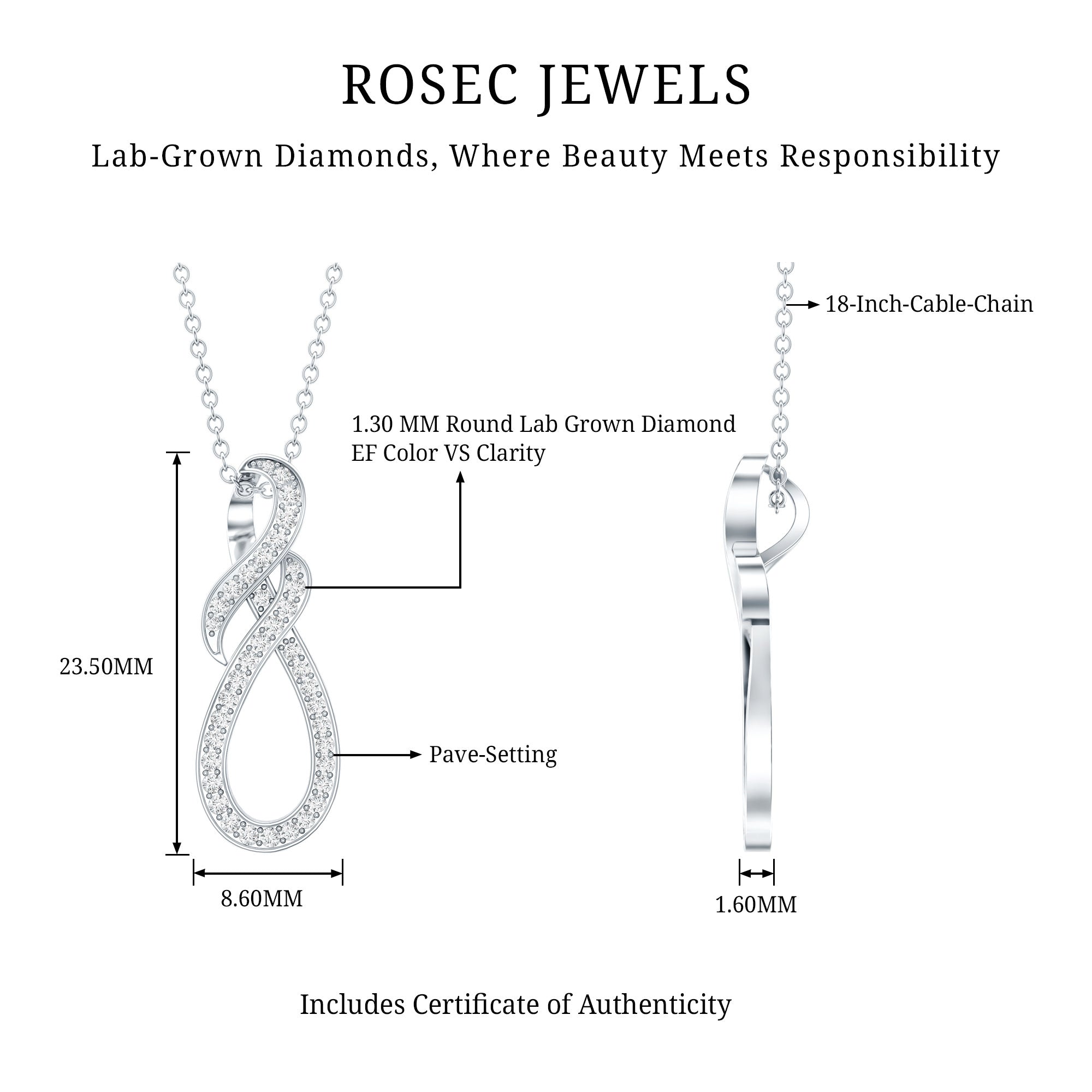 Certified Lab Grown Diamond Infinity Pendant Necklace