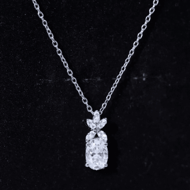 5X7 MM Oval Shaped Lab Grown Diamond Flower Pendant