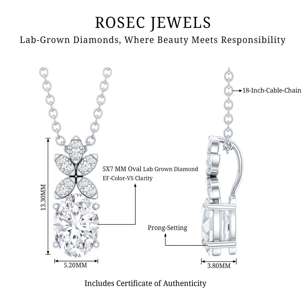 5X7 MM Oval Shaped Lab Grown Diamond Flower Pendant