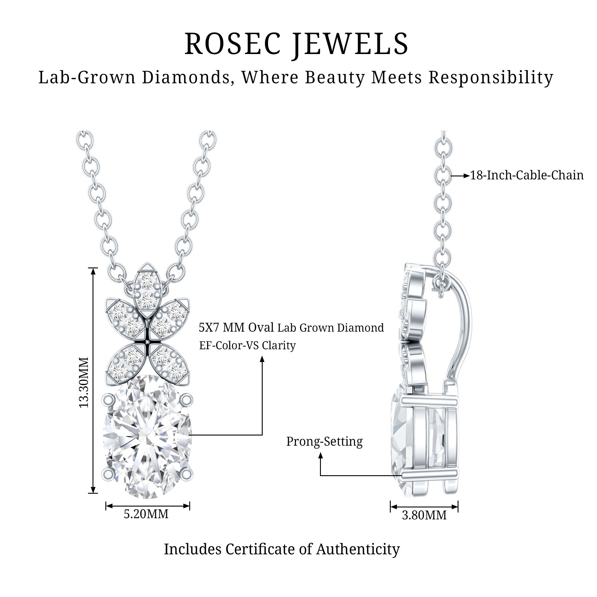 5X7 MM Oval Shaped Lab Grown Diamond Flower Pendant