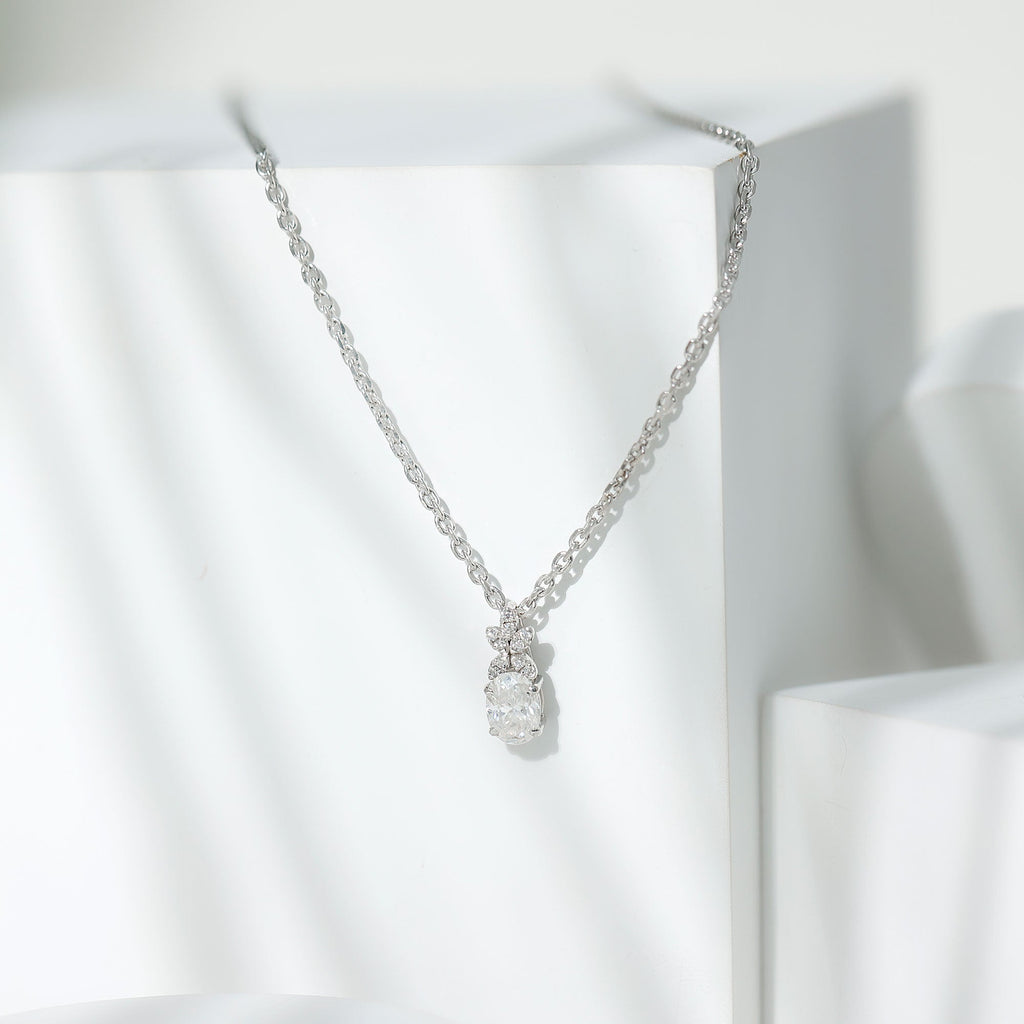 5X7 MM Oval Shaped Lab Grown Diamond Flower Pendant