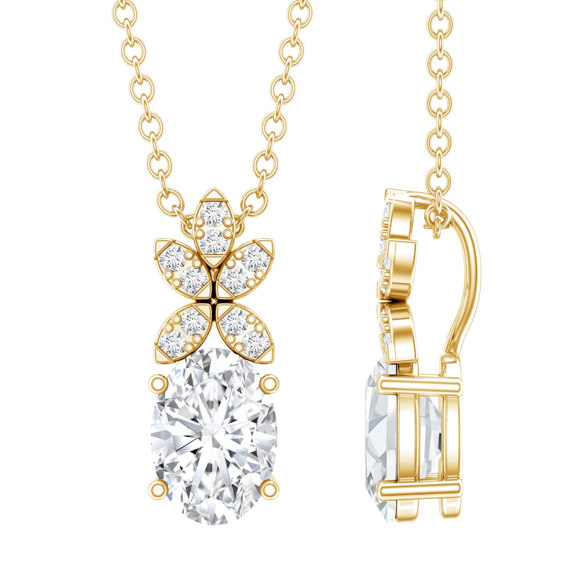 5X7 MM Oval Shaped Lab Grown Diamond Flower Pendant