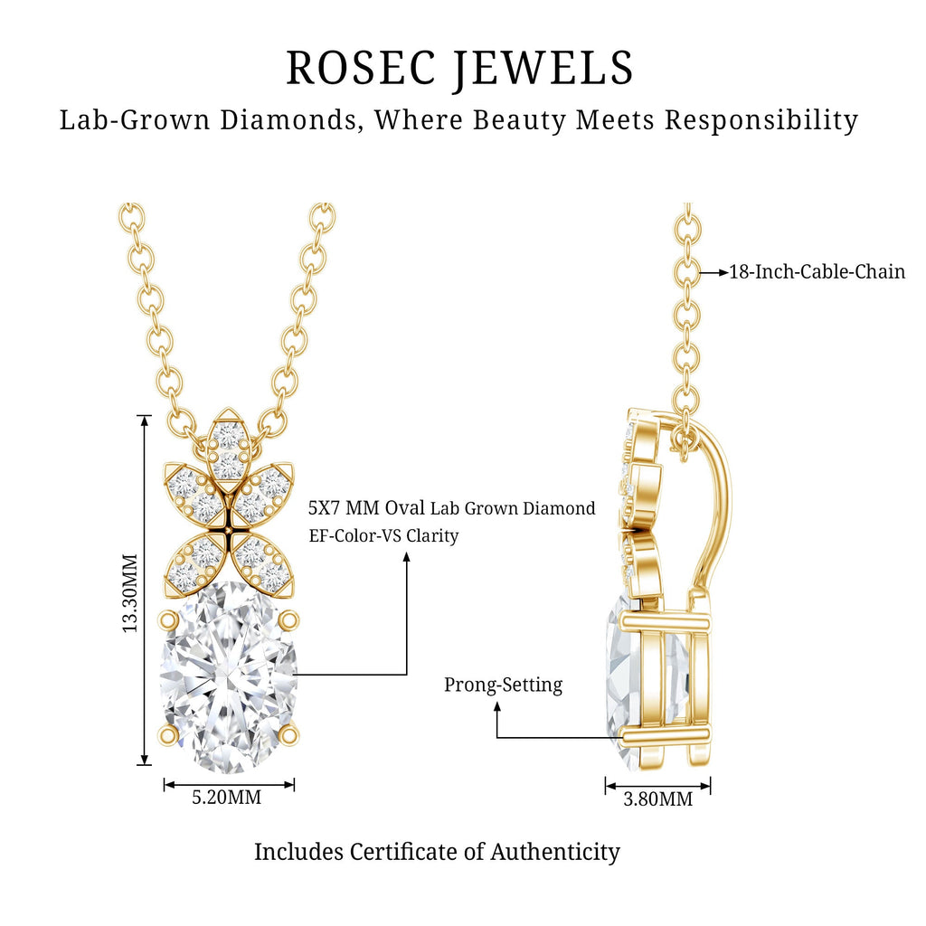 5X7 MM Oval Shaped Lab Grown Diamond Flower Pendant