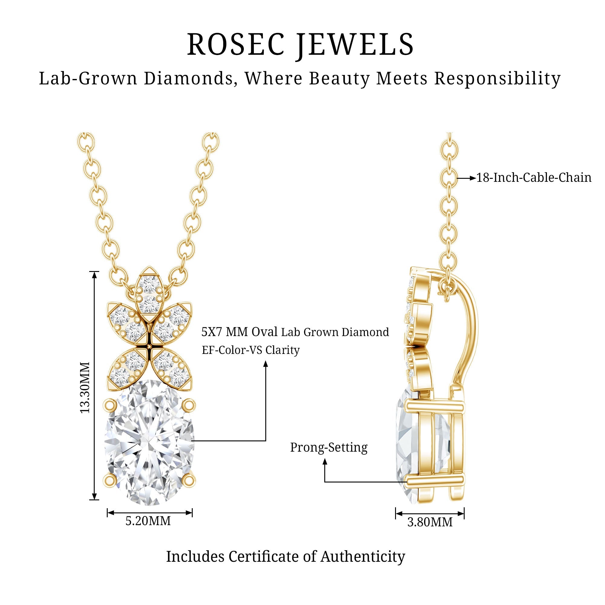 5X7 MM Oval Shaped Lab Grown Diamond Flower Pendant