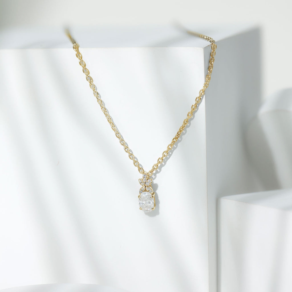 5X7 MM Oval Shaped Lab Grown Diamond Flower Pendant