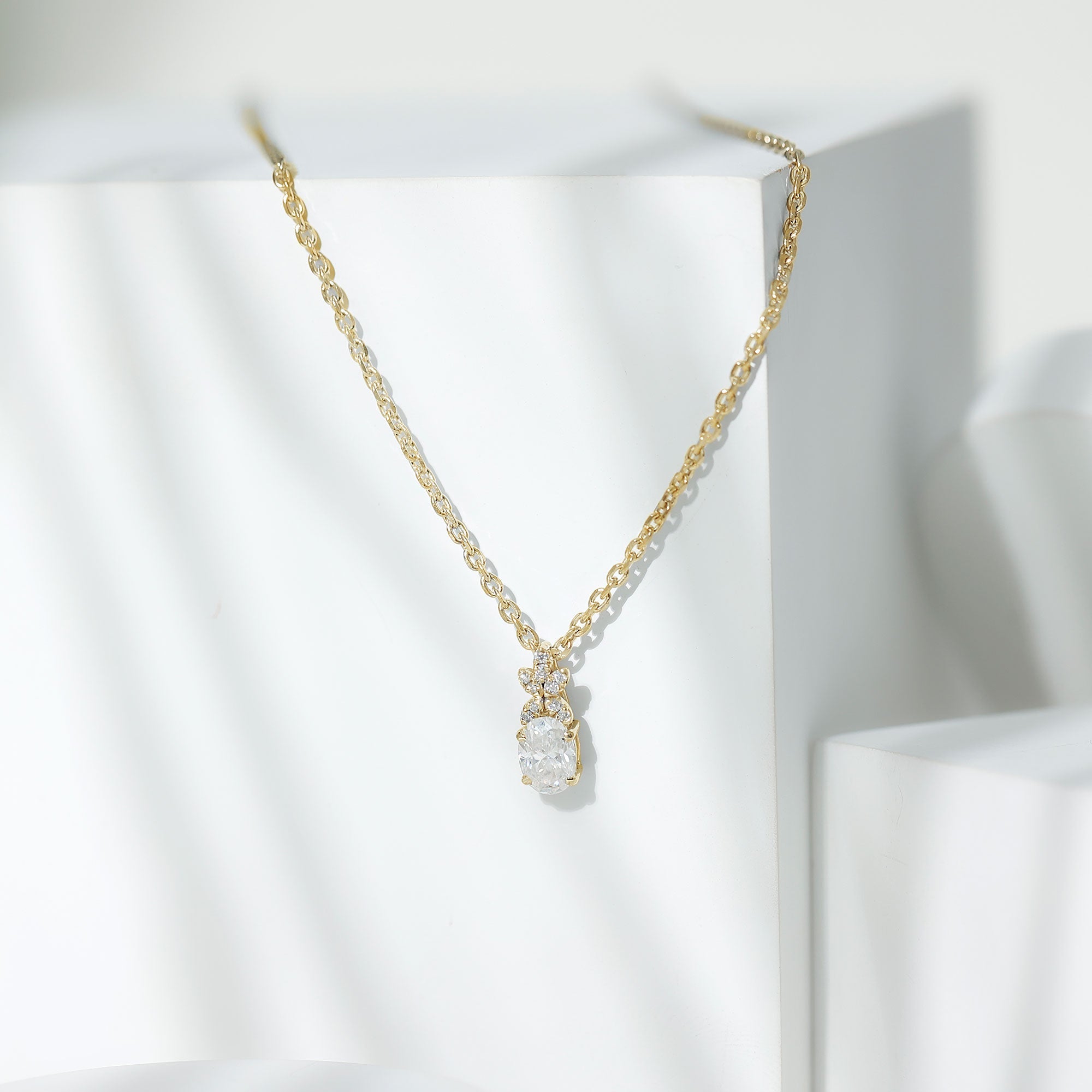5X7 MM Oval Shaped Lab Grown Diamond Flower Pendant