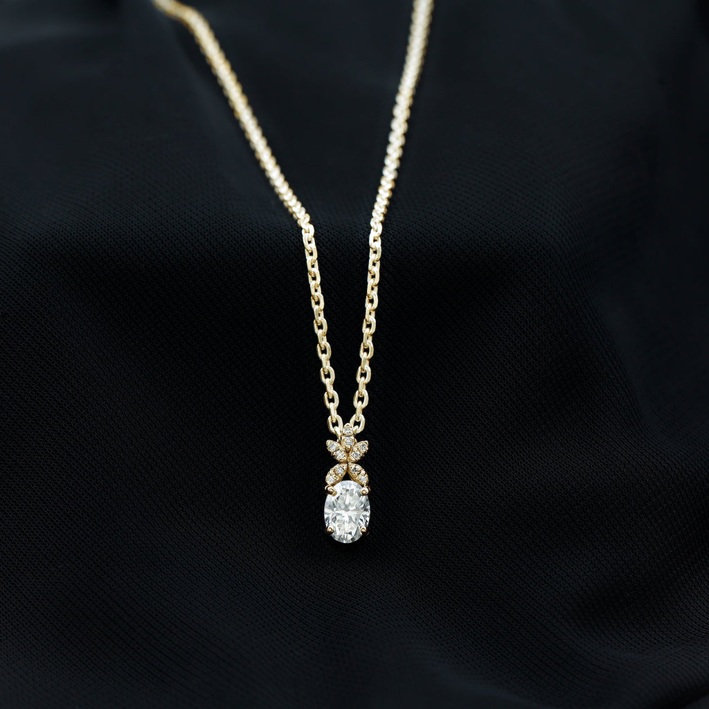 5X7 MM Oval Shaped Lab Grown Diamond Flower Pendant