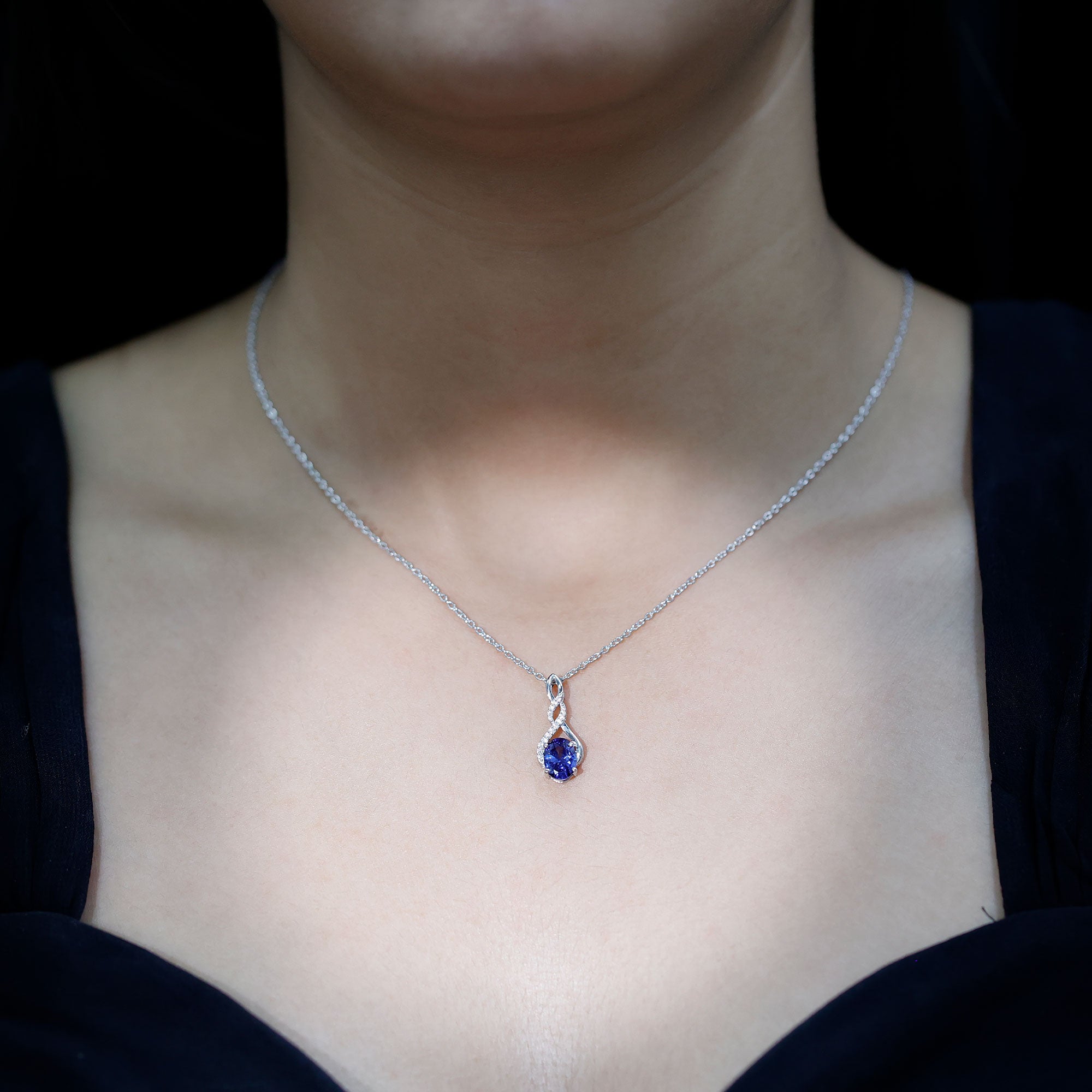 Lab Grown 1.5 Carat Blue Sapphire Infinity Pendant Necklace with Silver Chain