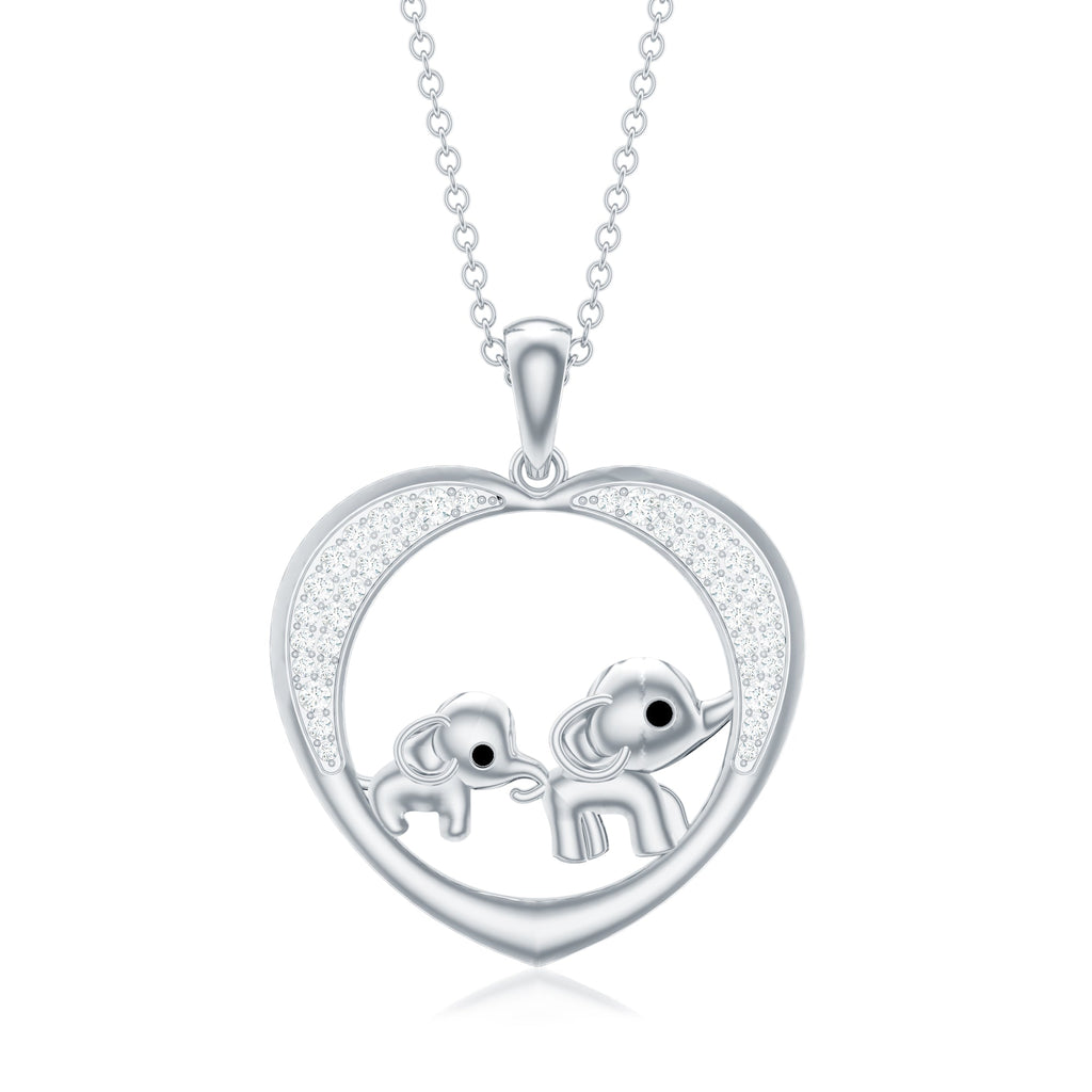 Diamond Elephant Mother Child Necklace